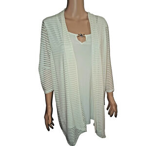 Atelier 29 White Sheer Stripe Open Front Cardigan Sleeveless Top Size 1X W012A